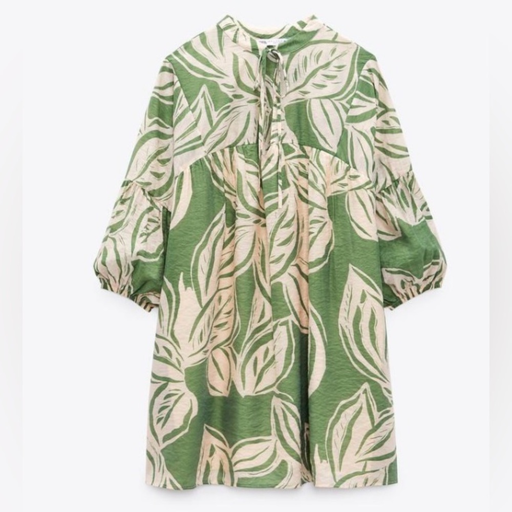 ZARA Green and Cream Leaf Print Tunic